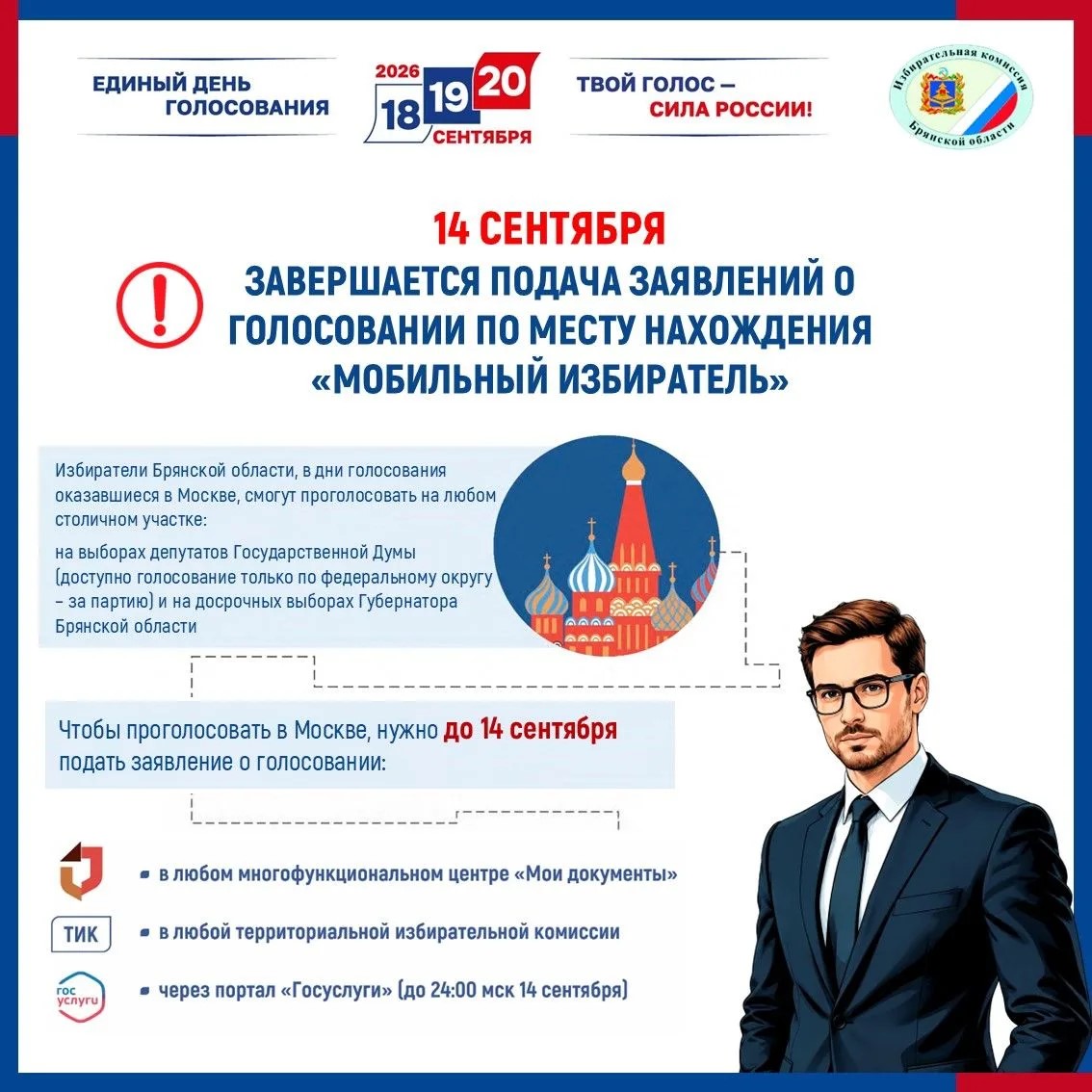 14 сентября — последний день подачи заявлений для голосования по месту нахождения