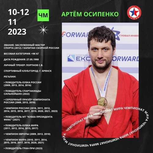 Артем Осипенко возглавил сборную России на чемпионате мира по самбо (6+)