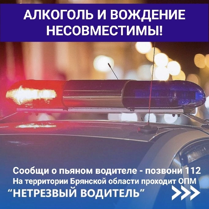 Сотрудники ГИБДД проведут мероприятие «Нетрезвый водитель» в Погарском районе